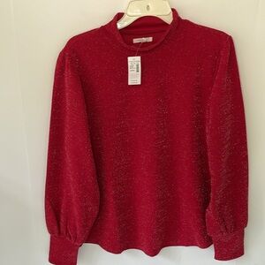 Maurices Women's Large Top Blouse Shimmer Red / Silver  Holiday Christmas NWT
